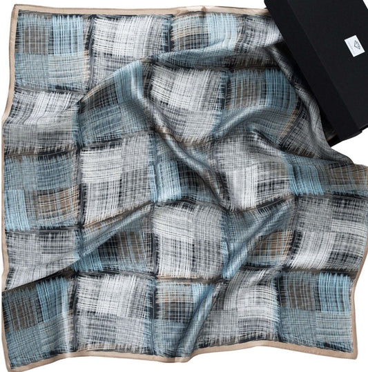 100% silk scarf "Blue square"