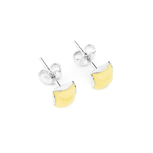 Sterling silver earrings with natural amber "Yellow, square, silver"