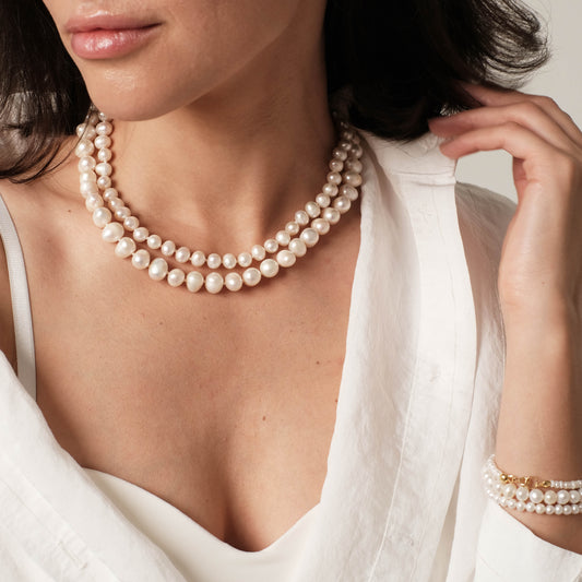 Dvigubas natūralių  perlų vėrinys "Alice"