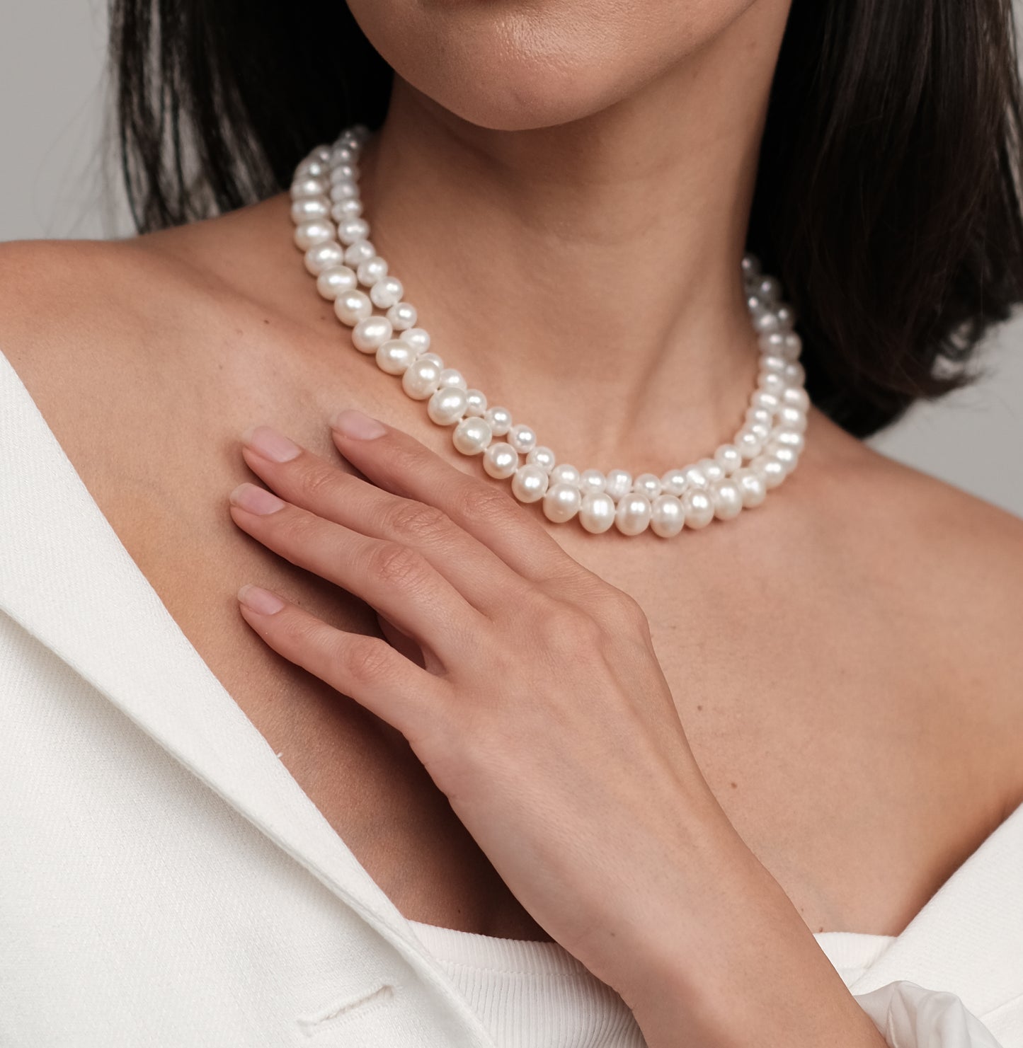 Double strand natural pearl necklace "Alice"