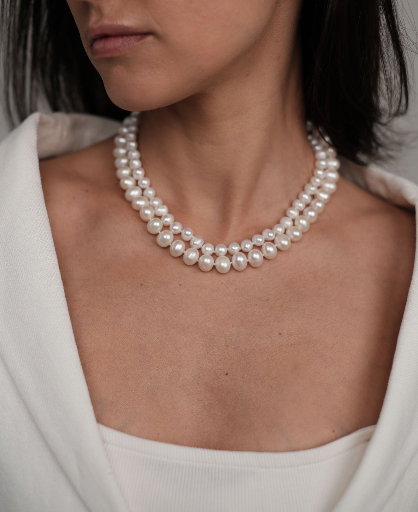Double strand natural pearl necklace "Alice"