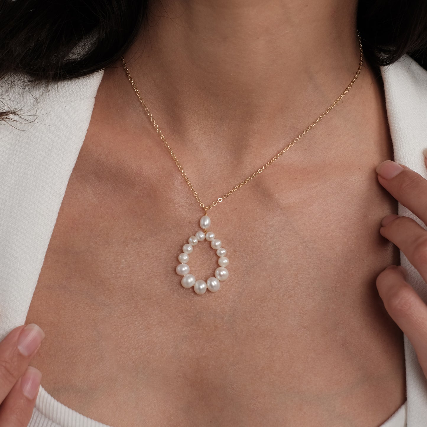 Gold plated necklace with natural pearls "Tulip"