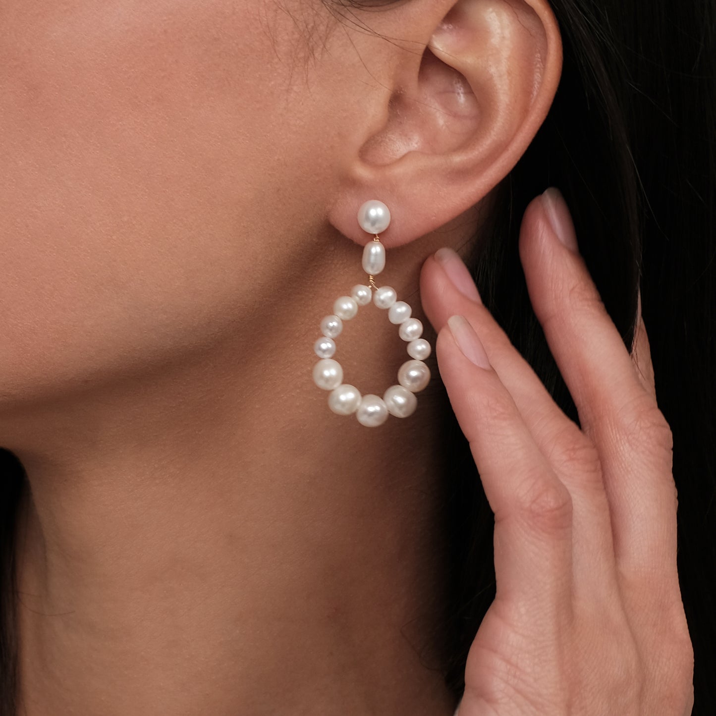 Gold plated earrings with natural pearls "Tulip"
