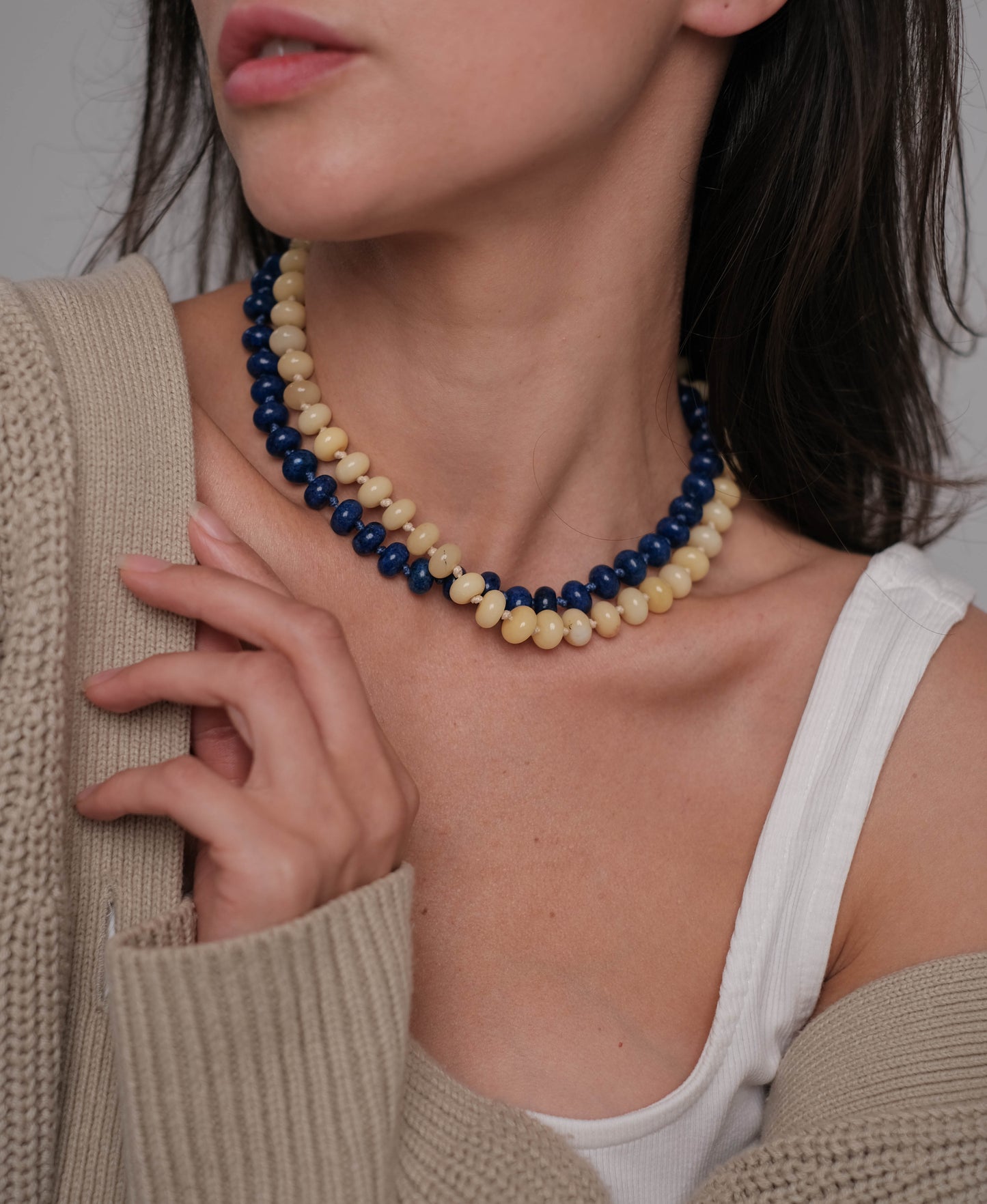 Yellow stone bead necklace