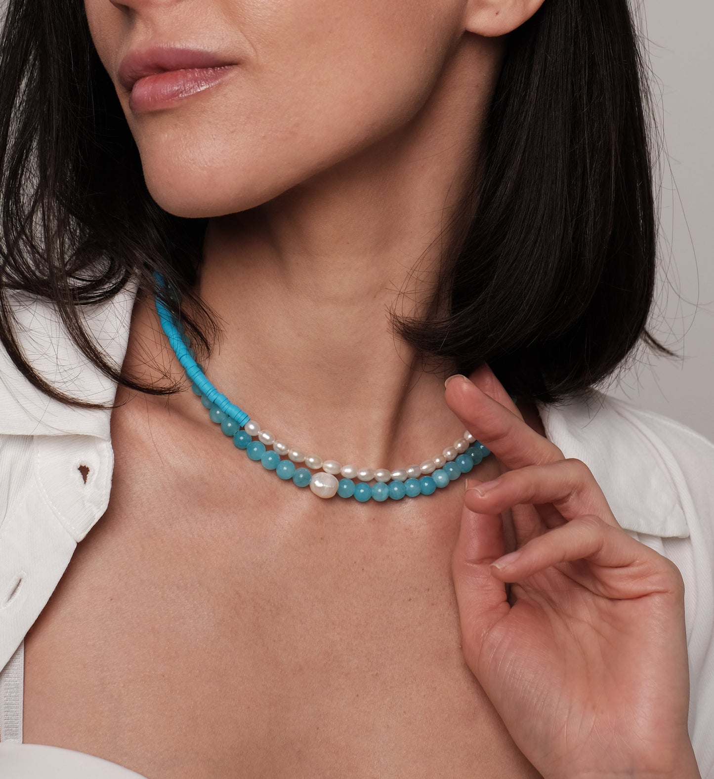 Natural pearl necklace "Blue 2"