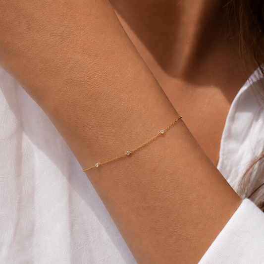 925 Sterling Silver Gold-Plated Bracelet with Zircon Stones