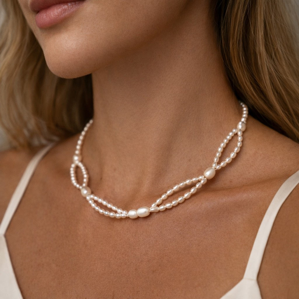 Natural pearl necklace "Bow"
