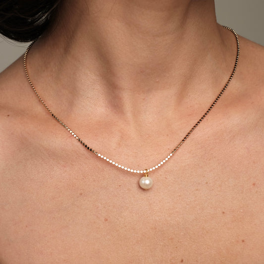 Gold plated necklace with natural pearl, 8mm