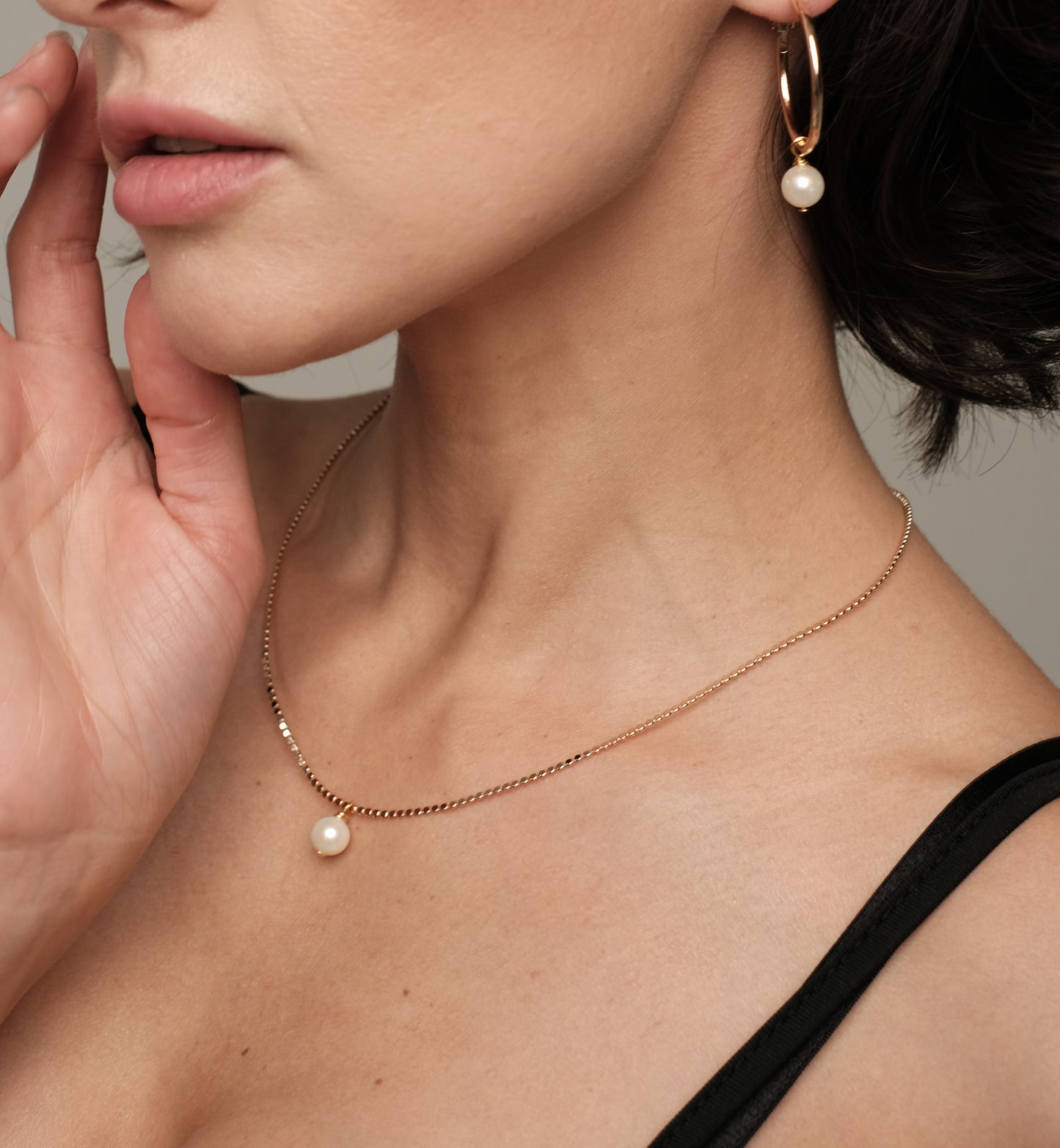 Gold plated necklace with natural pearl, 8mm