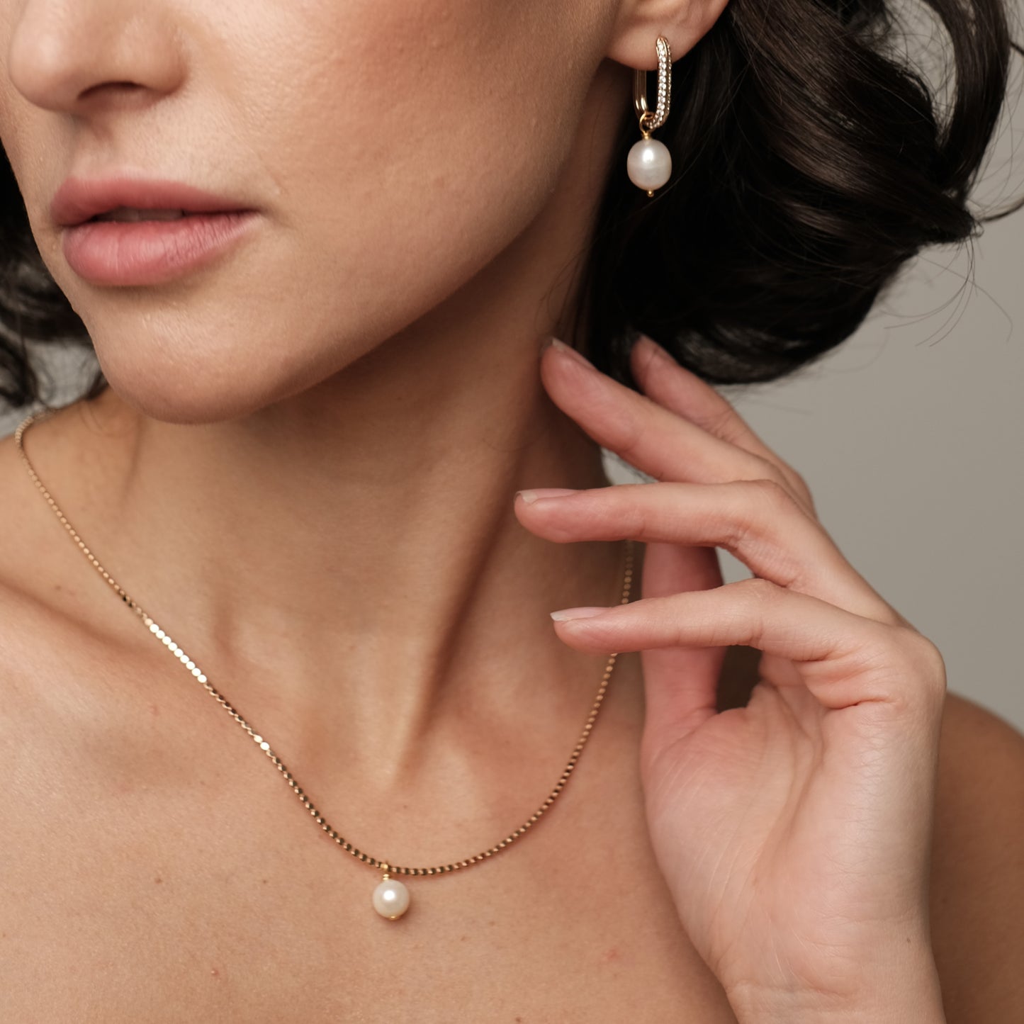 Gold plated necklace with natural pearl, 8mm