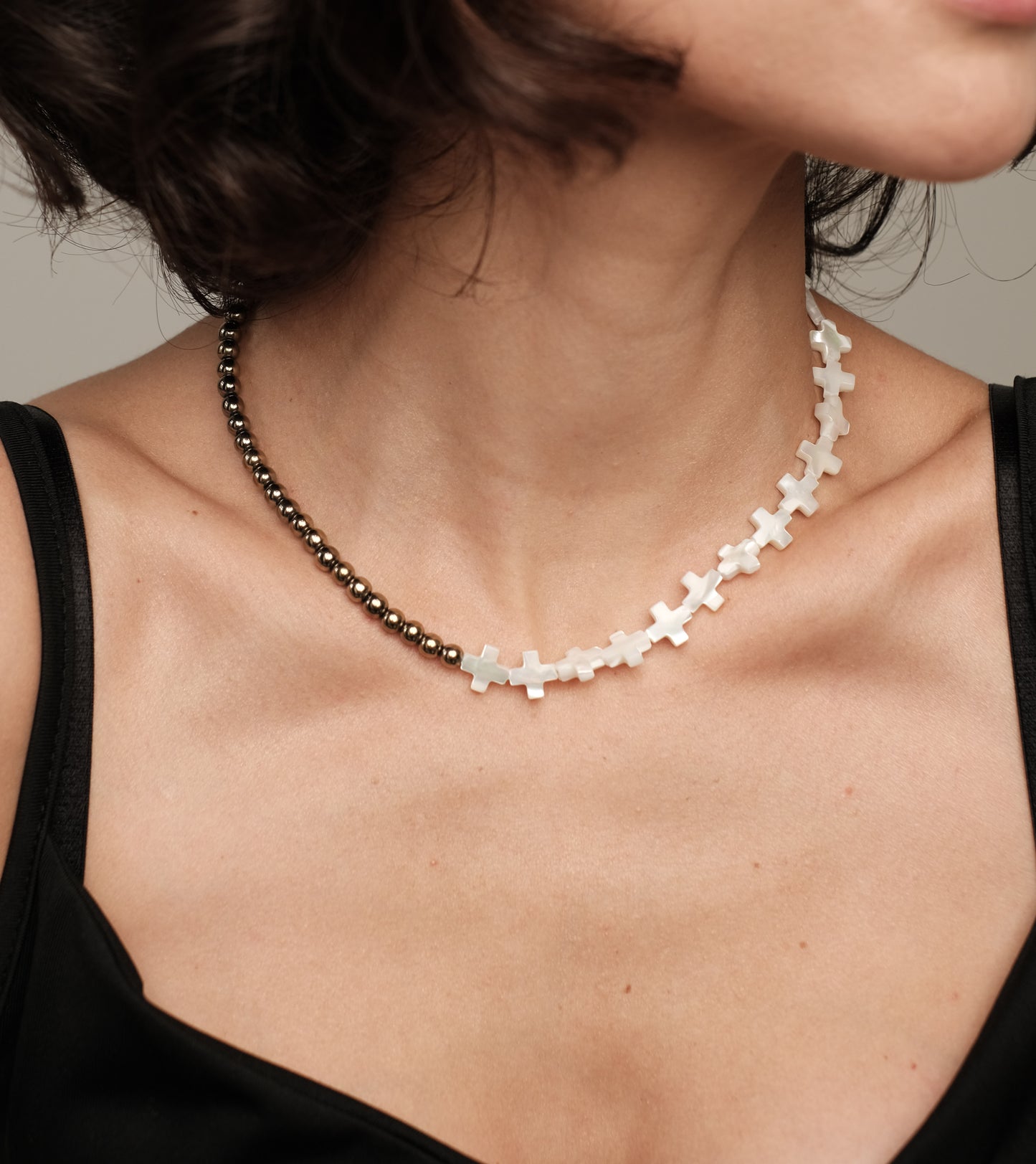 Mother of pearl and hematite necklace 11