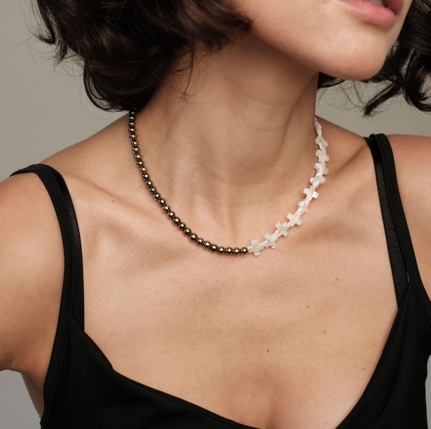 Mother of pearl and hematite necklace 11