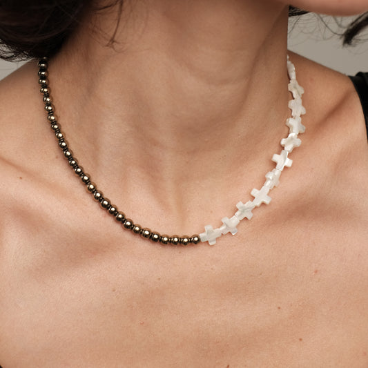 Mother of pearl and hematite necklace 11