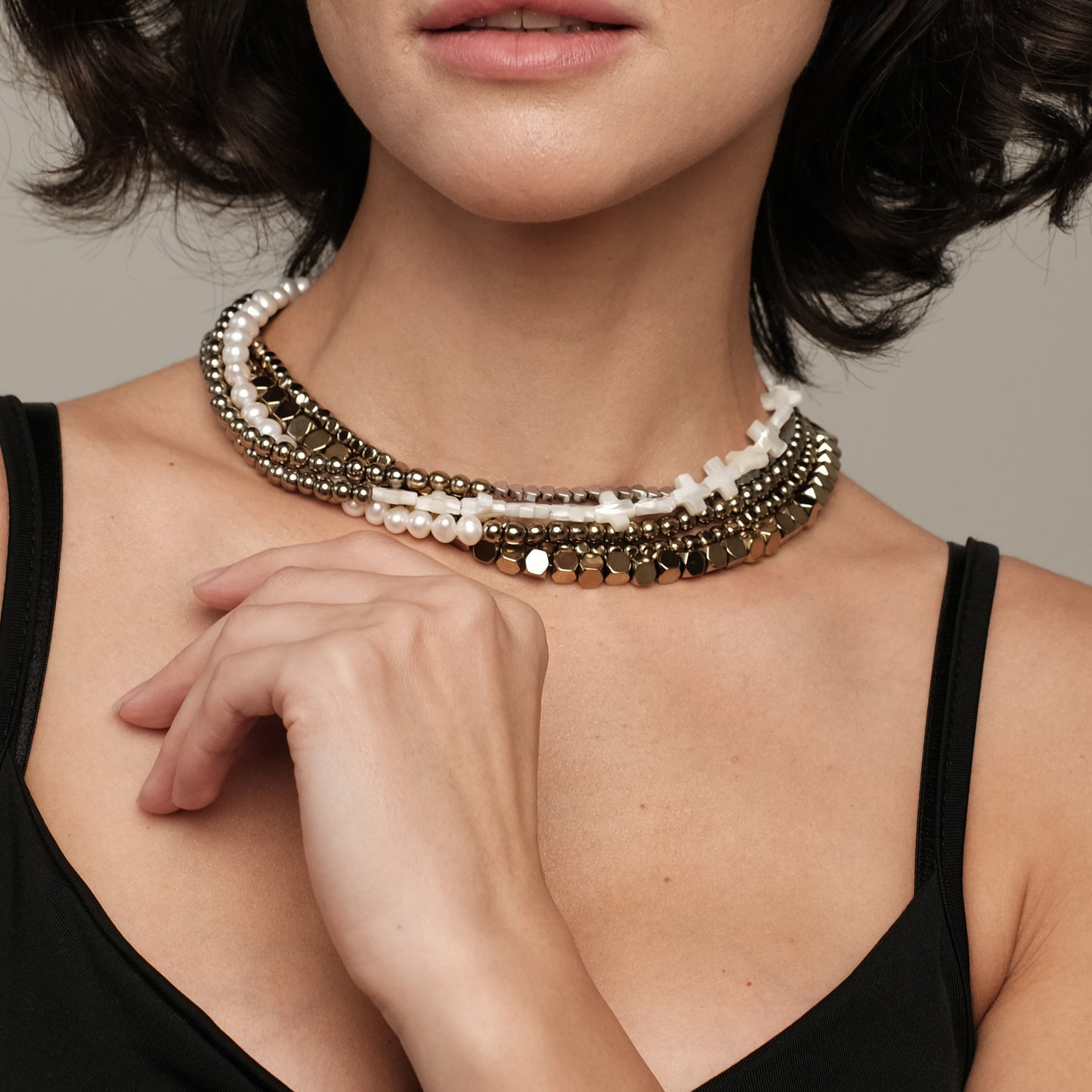 Mother of pearl and hematite necklace 11