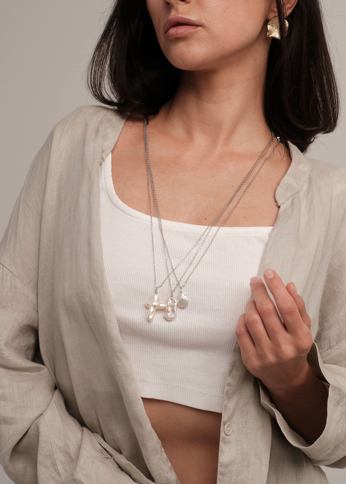 Silver plated necklace 70cm with natural Baroque pearl