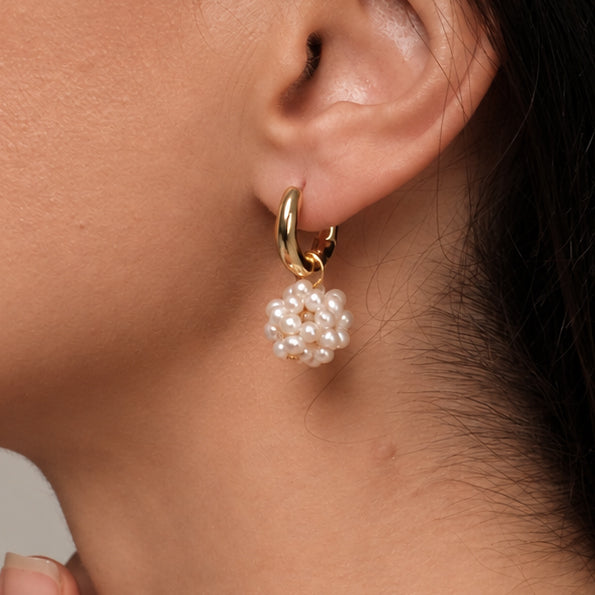 Gold plated earrings with natural pearls "Bloom"