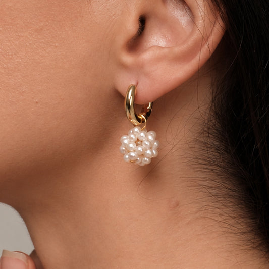 Gold plated earrings with natural pearls "Bloom"