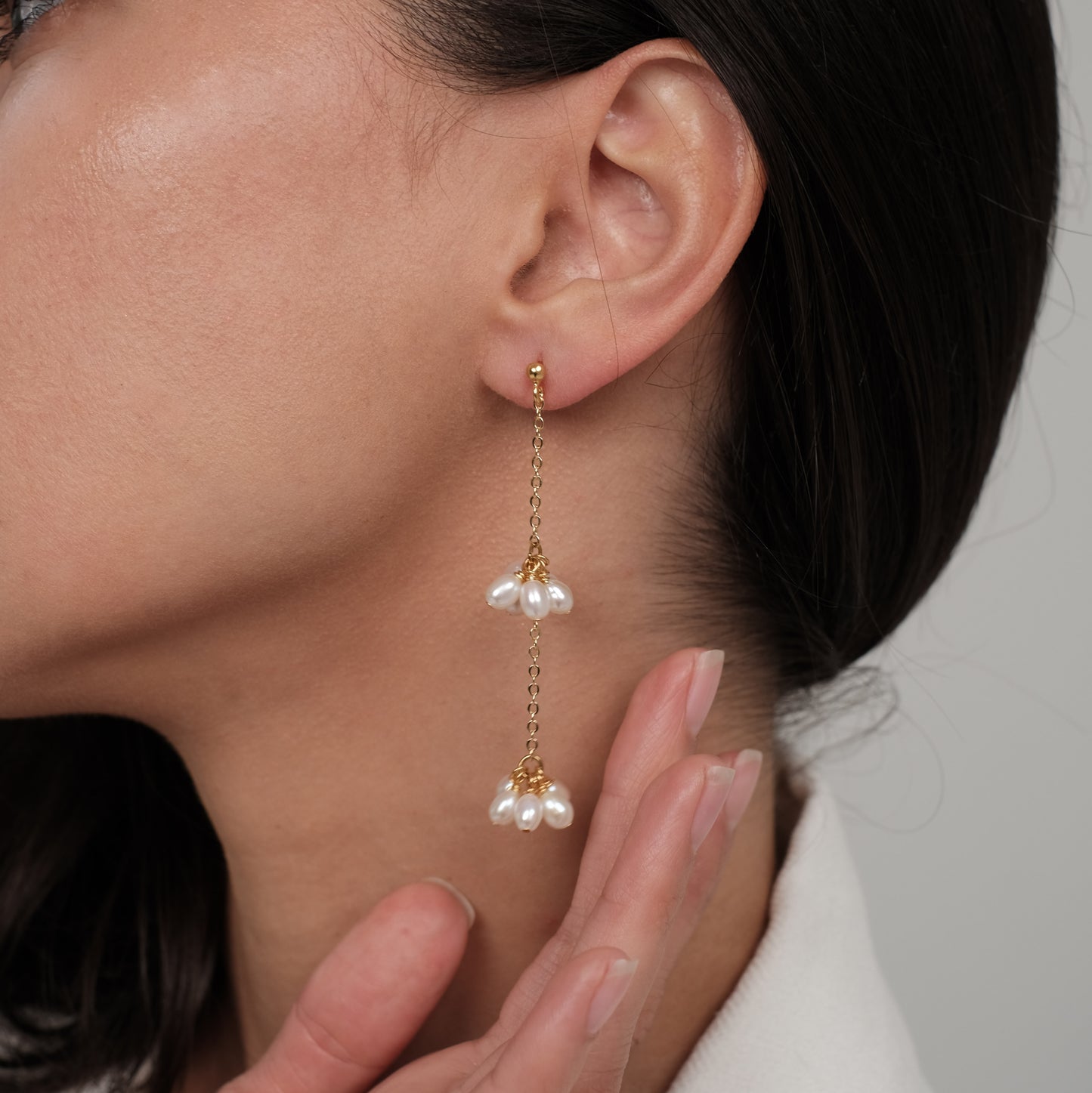 Gold plated earrings with natural pearls "Spring"