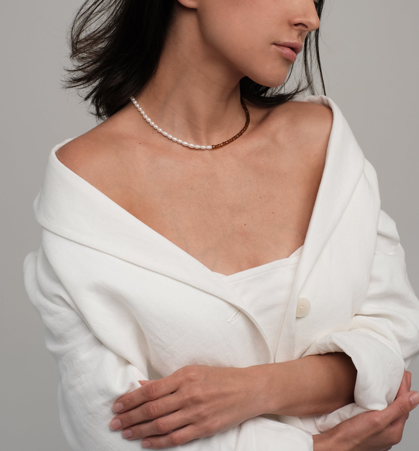 Natural pearl necklace with crystals "Tenerife"