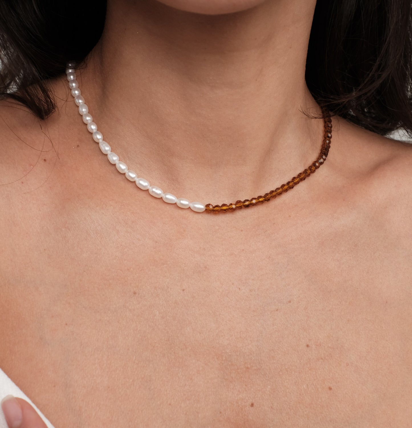 Natural pearl necklace with crystals "Tenerife"