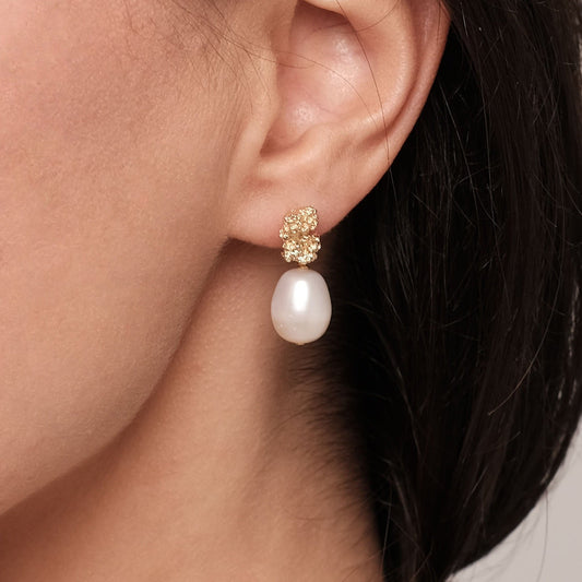 Gold plated earrings with natural baroque pearls "Golden"