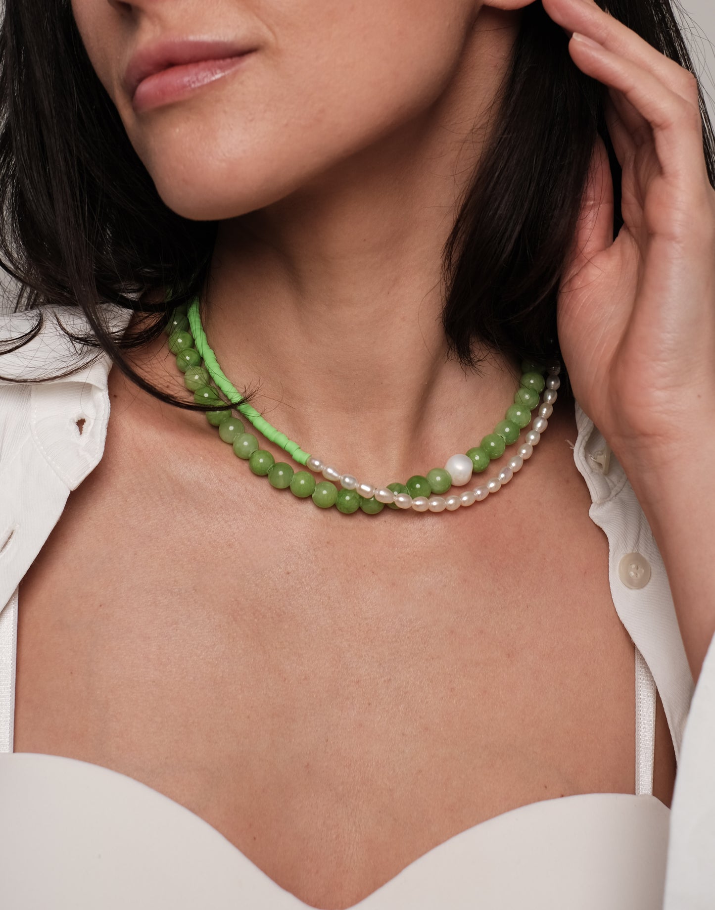 Natural pearl necklace "Green 2"