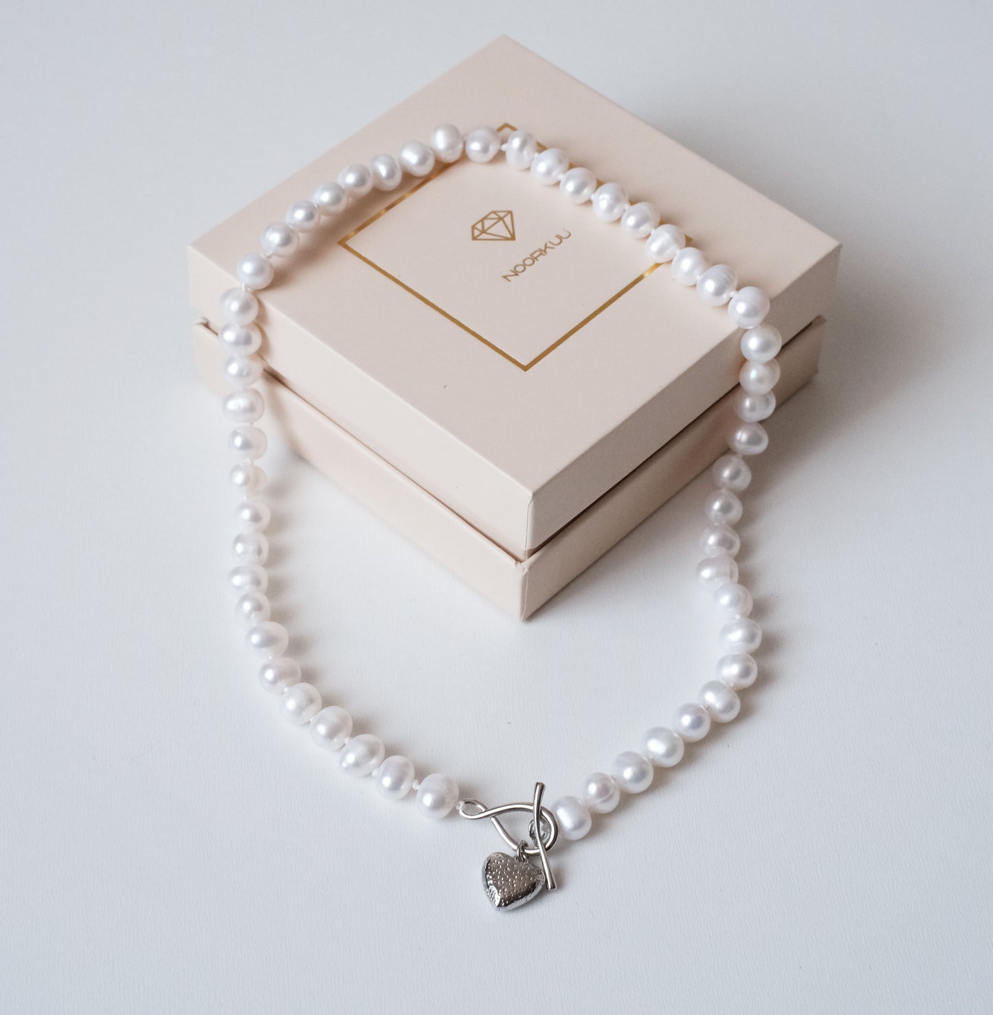 Natural pearl necklace "Silver heart 2"