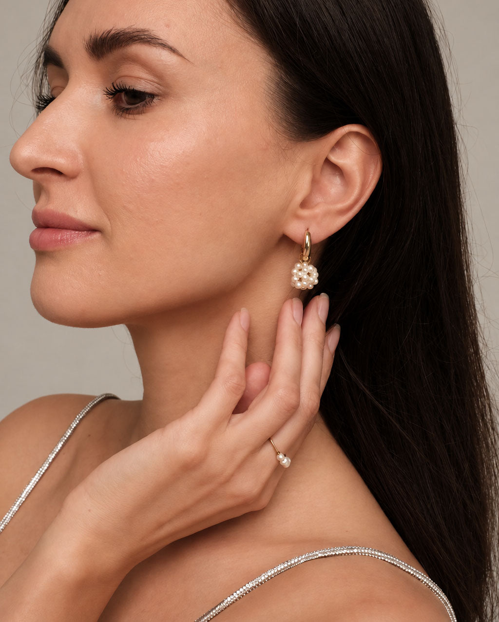 Gold plated earrings with natural pearls "Bloom"
