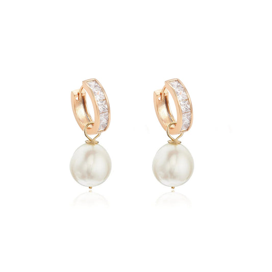 Gold plated earrings with natural pearls "Crystals"