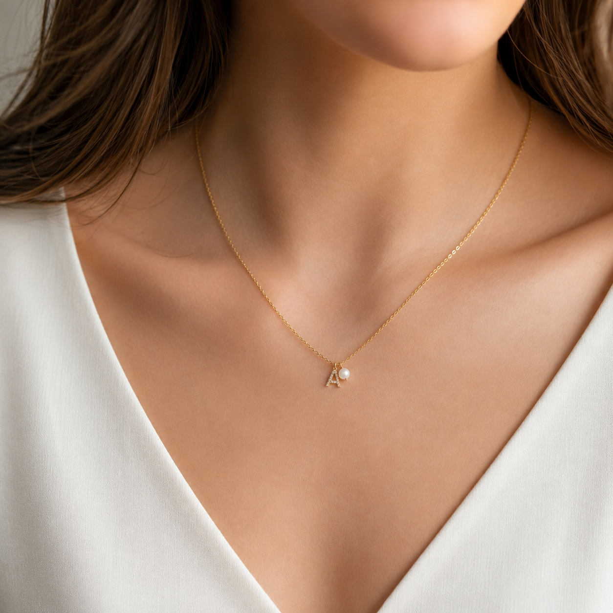 Gold plated chain with your letter and pearl