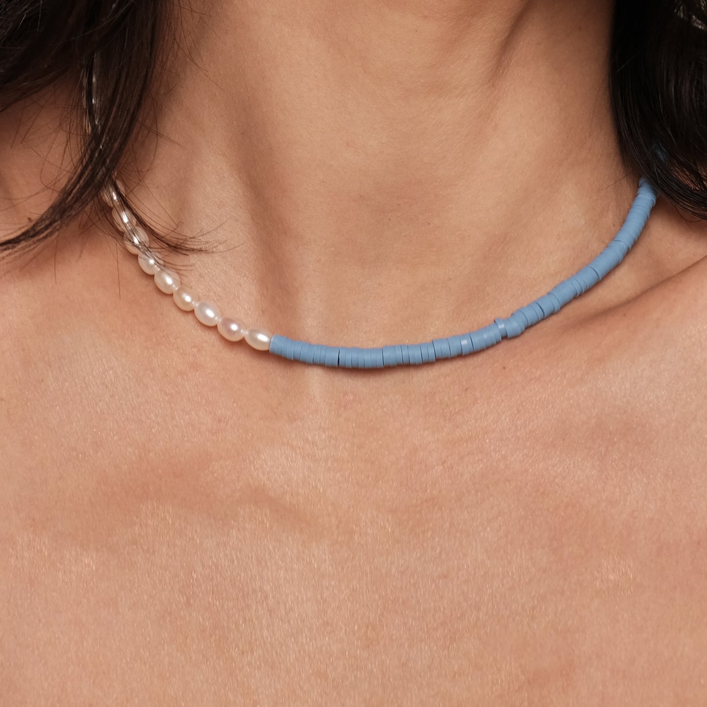 Natural pearl necklace "Light blue"
