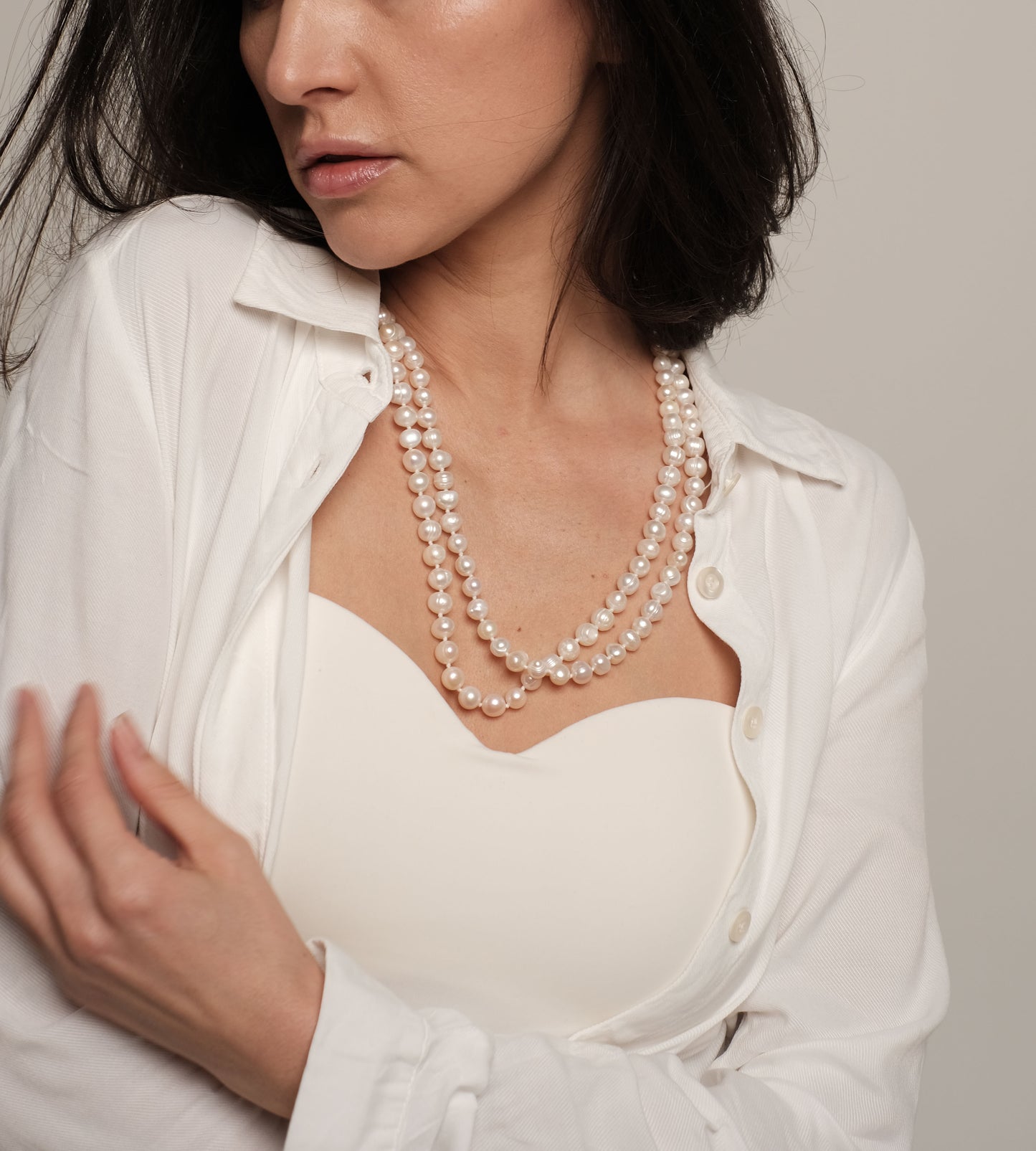 Gara dabisko pērļu kaklarota 120cm