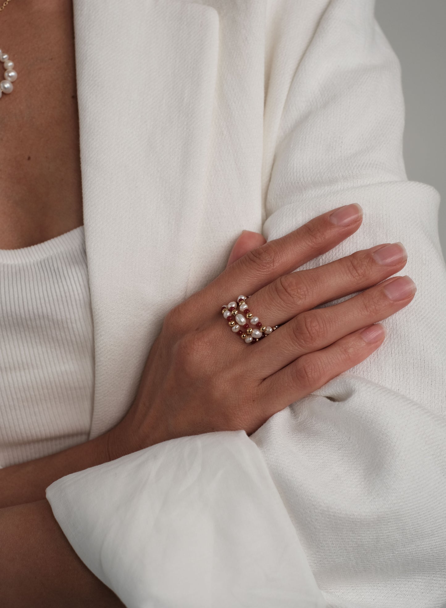 Natural pearl ring + gold plated details 3pc