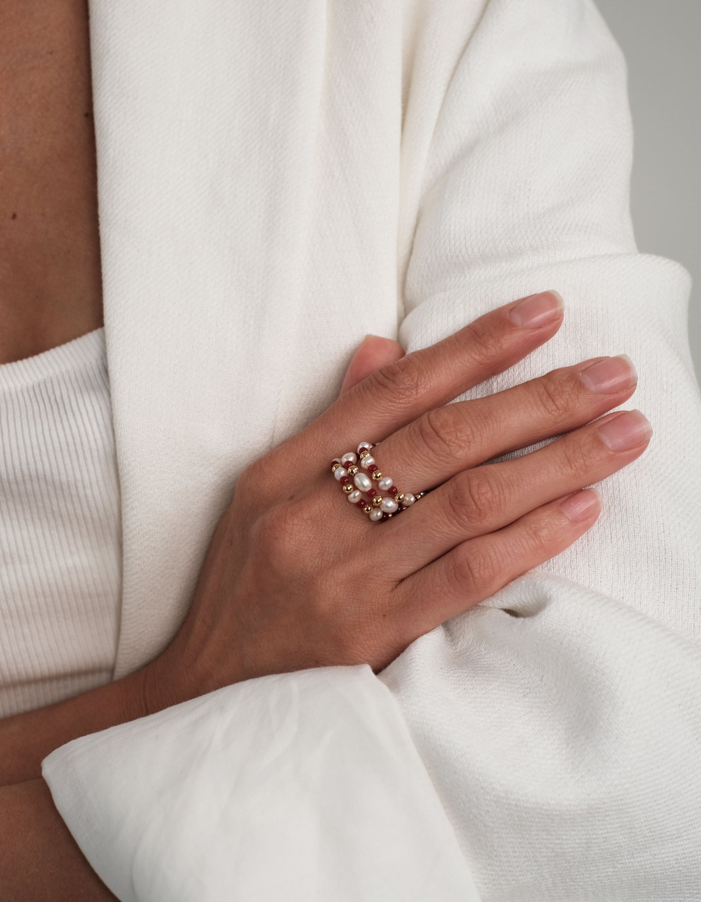 Natural pearl ring + gold plated details 3pc