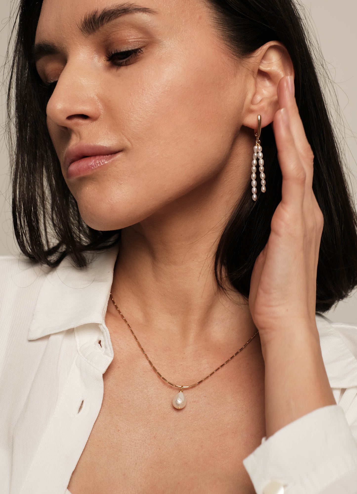 Apzeltīti auskari ar dabīgām pērlēm "Longy 2"