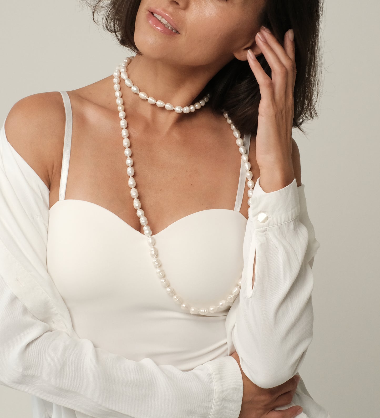 Long natural pearl necklace 130cm