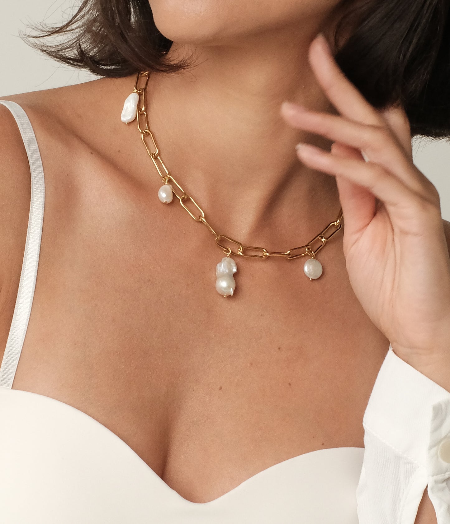 Gold plated necklace with natural pearls Erika