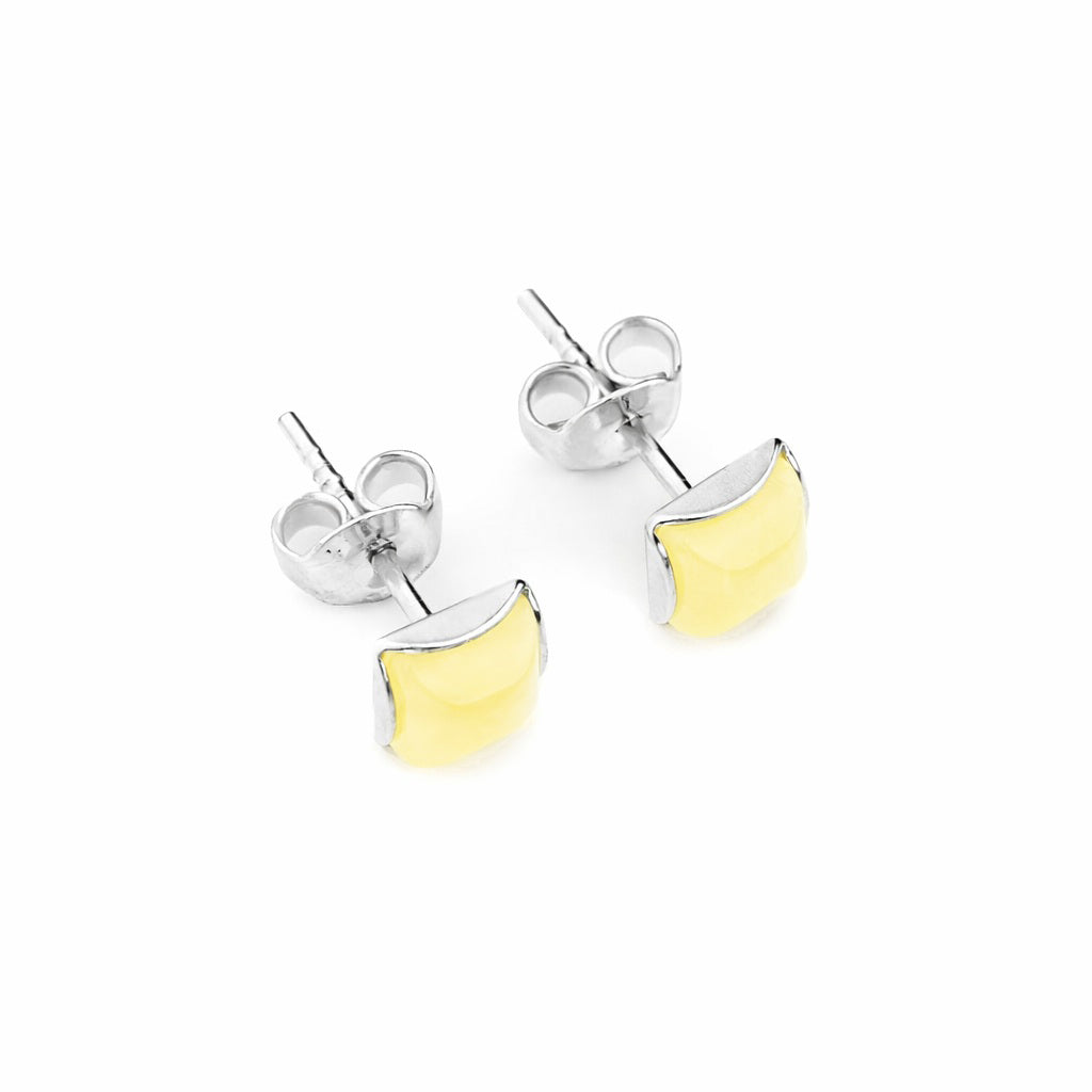 Sterling silver earrings with natural amber "Yellow, square, silver"
