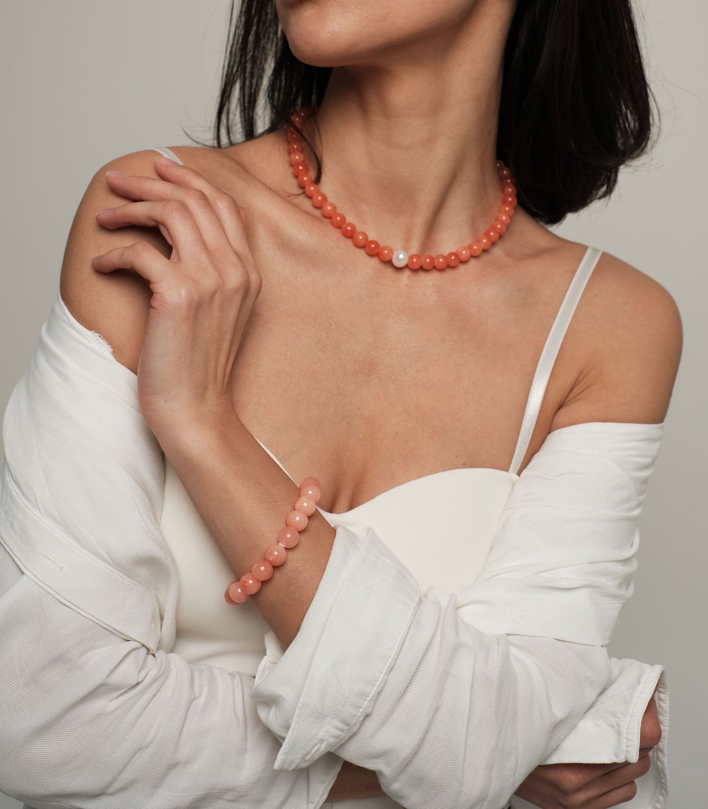 Natural jadeite bracelet "Peach"