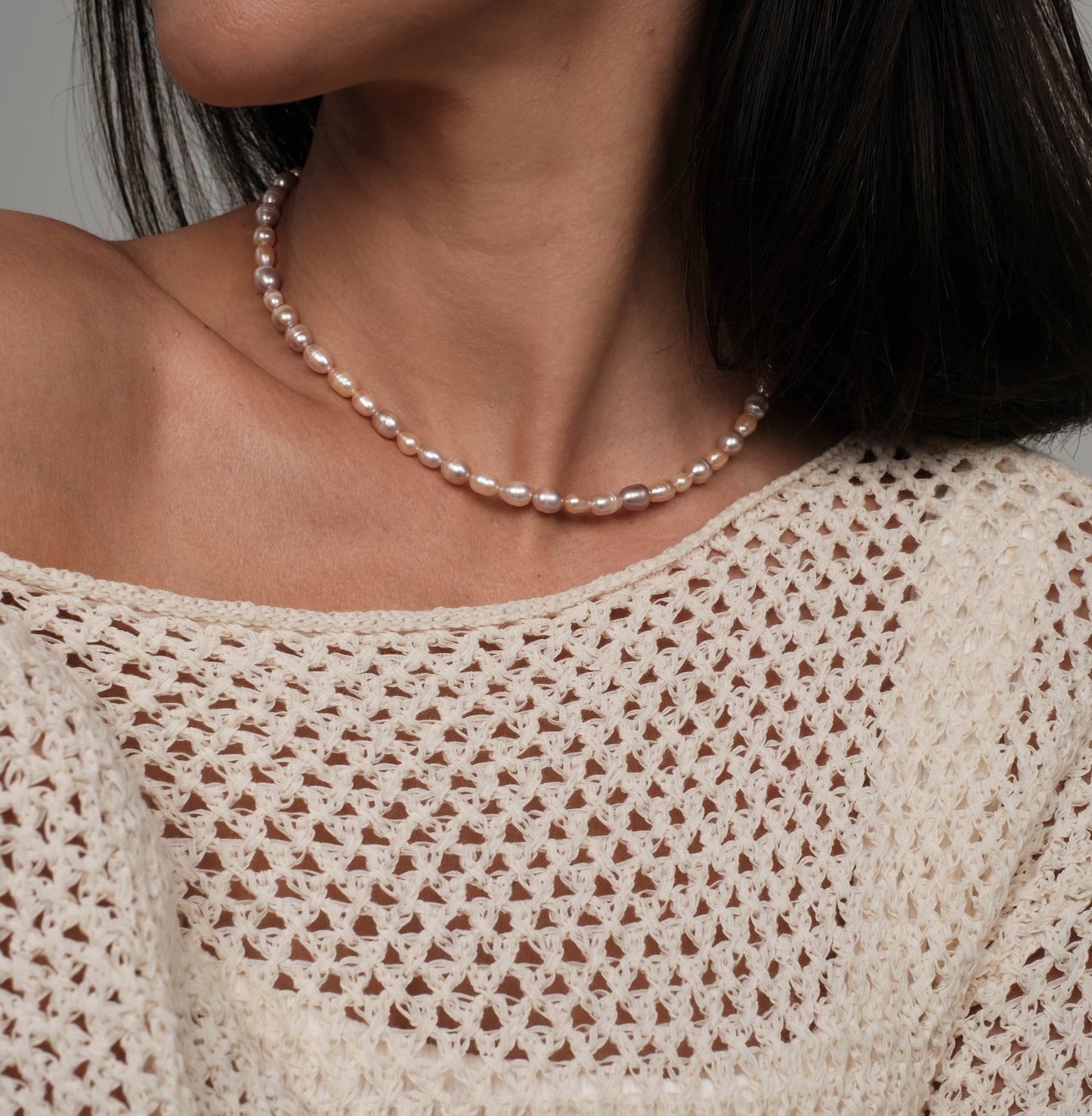 Natural pink pearl necklace "Pink rice"