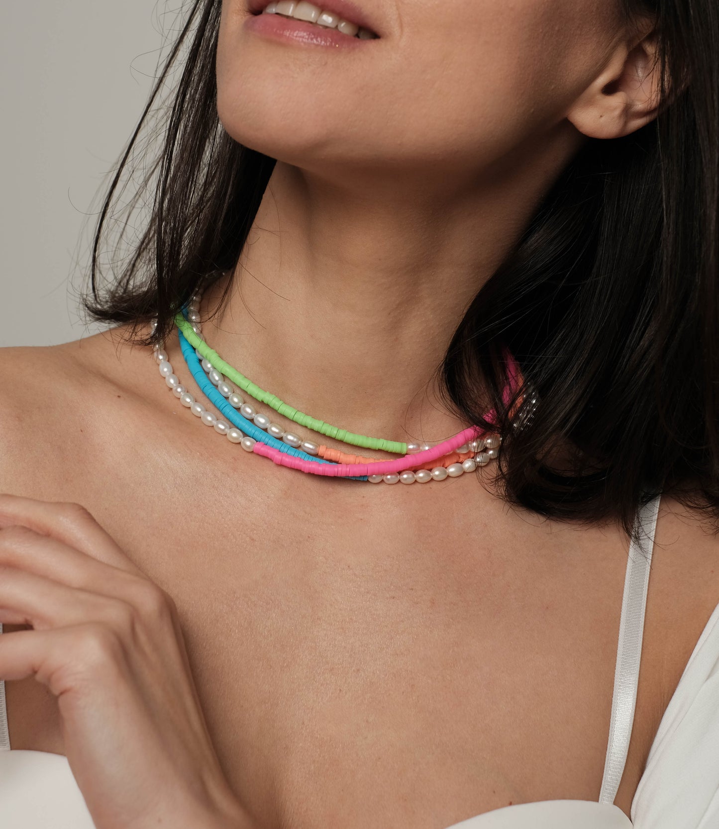 Natural pearl necklace "Light blue"