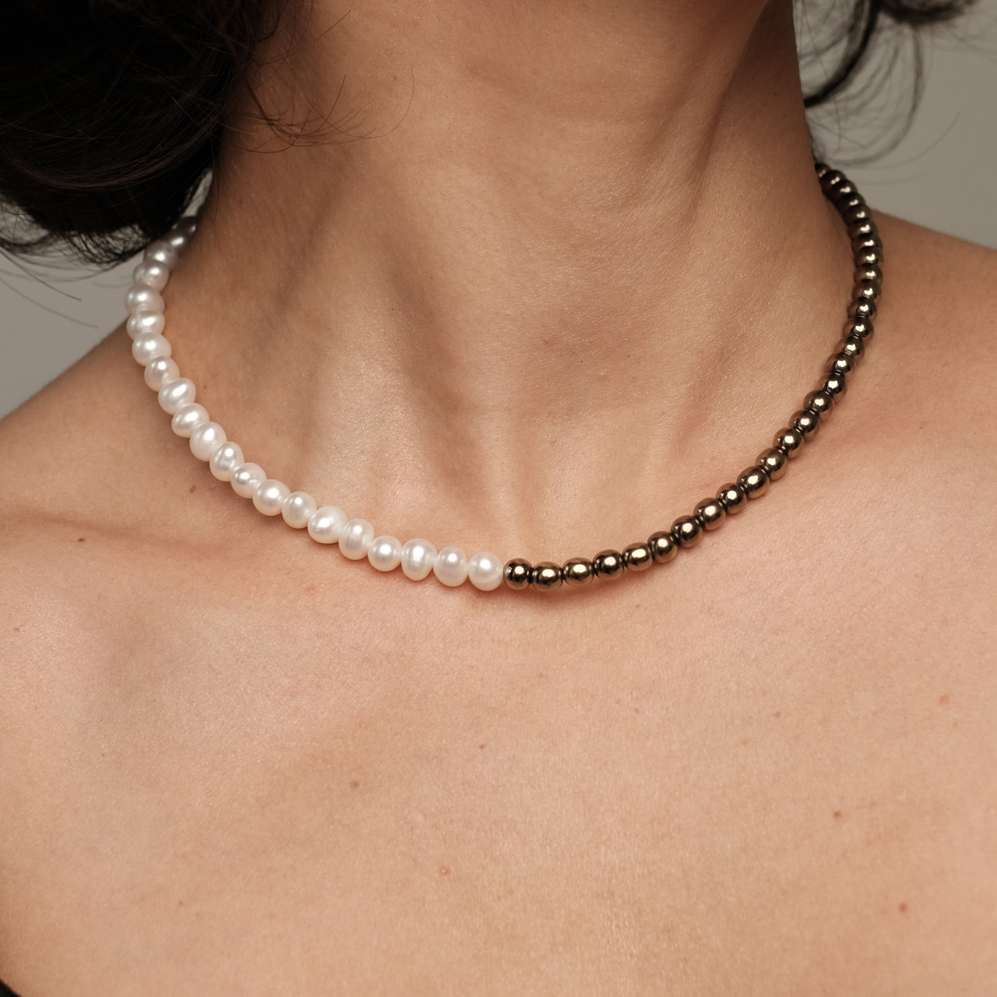 Natural pearl and hematite necklace 7