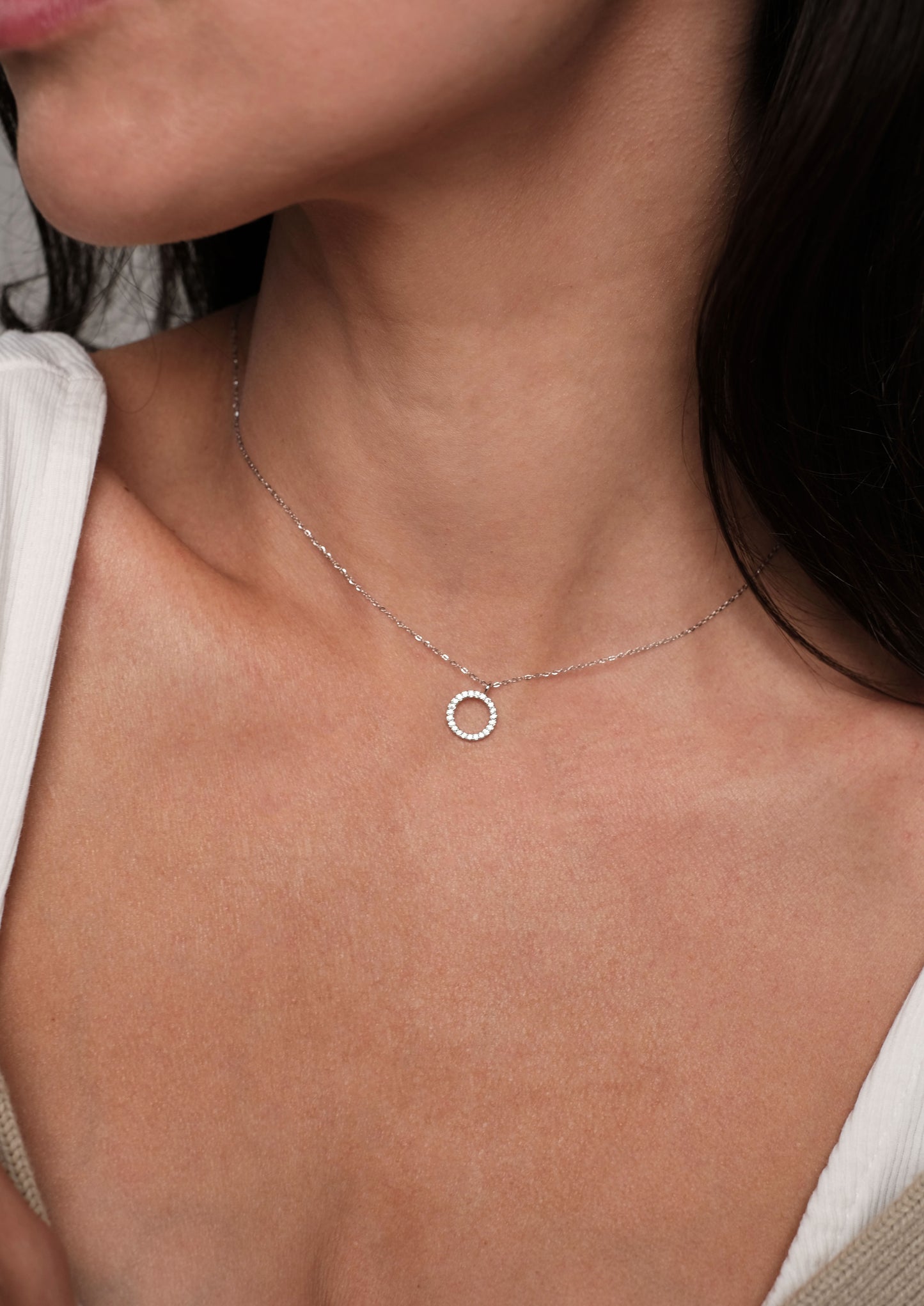 Silver plated necklace "Crystal circle"
