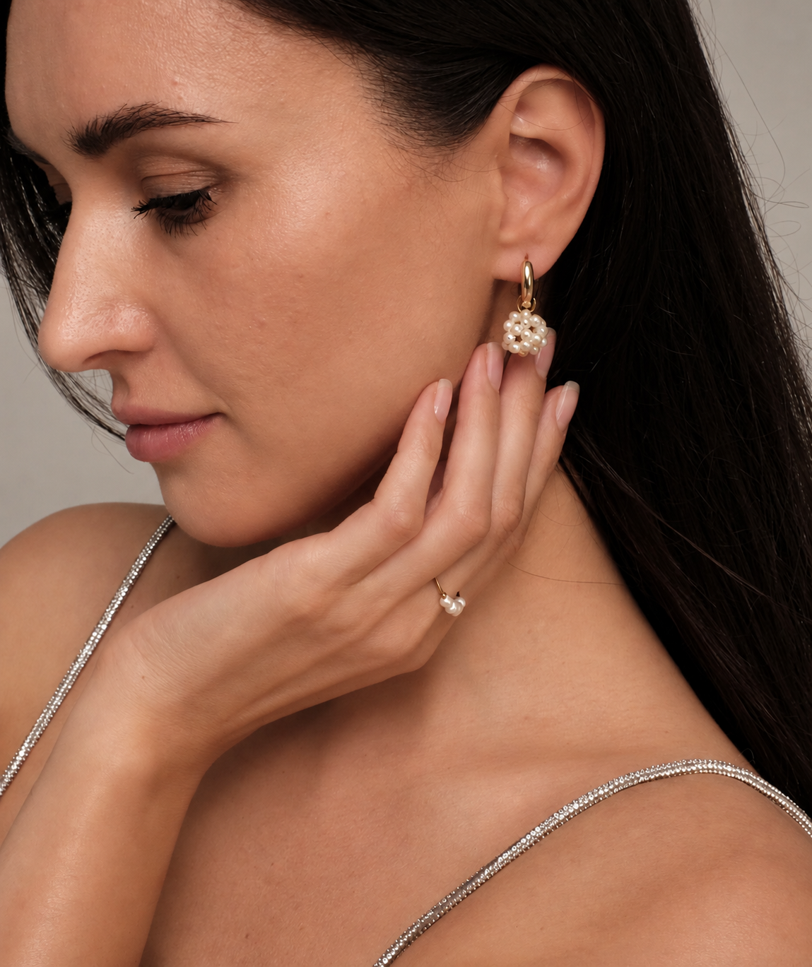 Gold plated earrings with natural pearls "Bloom"