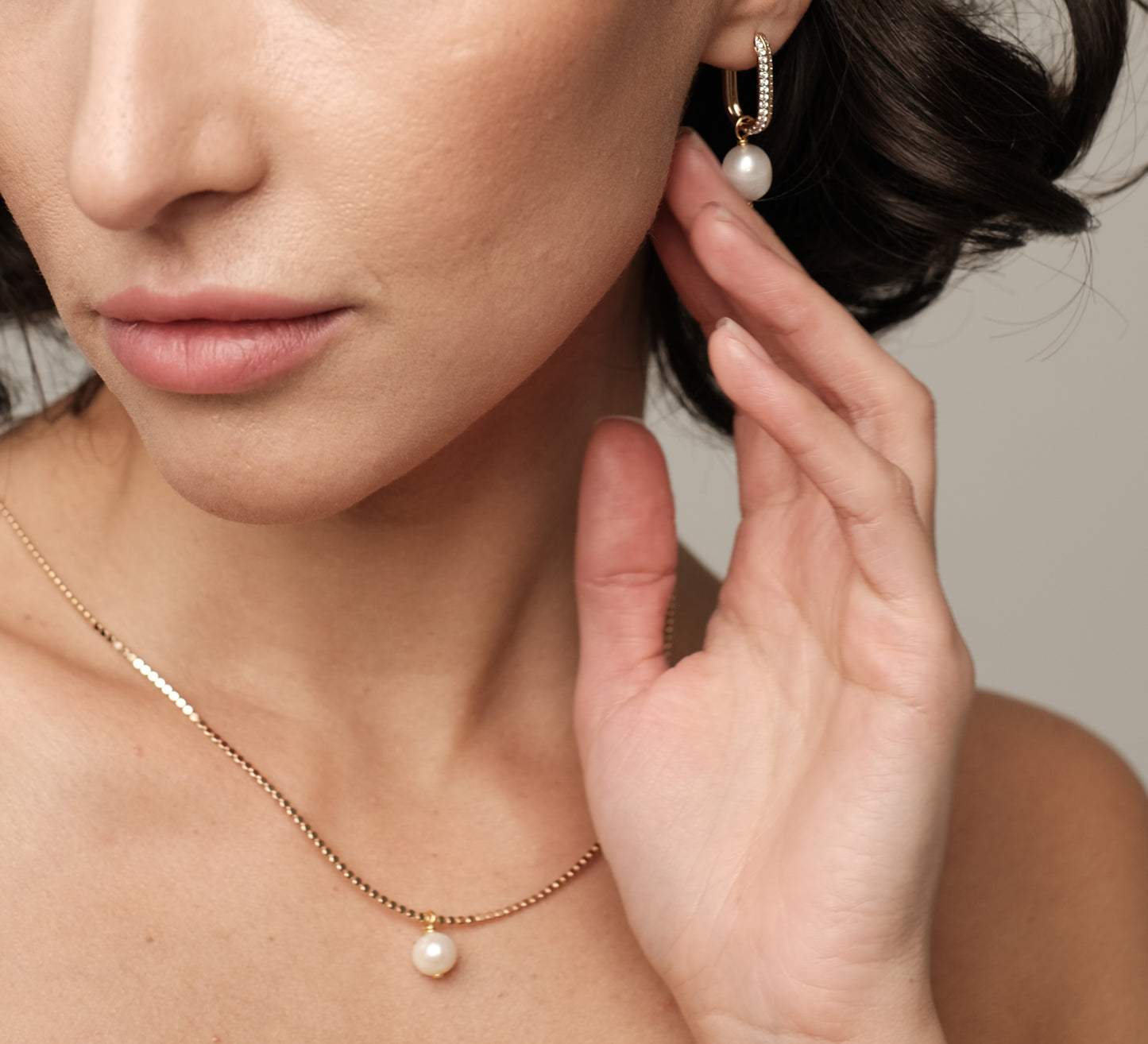 Gold plated necklace with natural pearl, 8mm