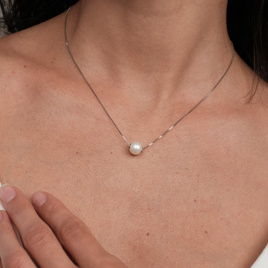 Silver plated necklace with natural pearl "Silver"