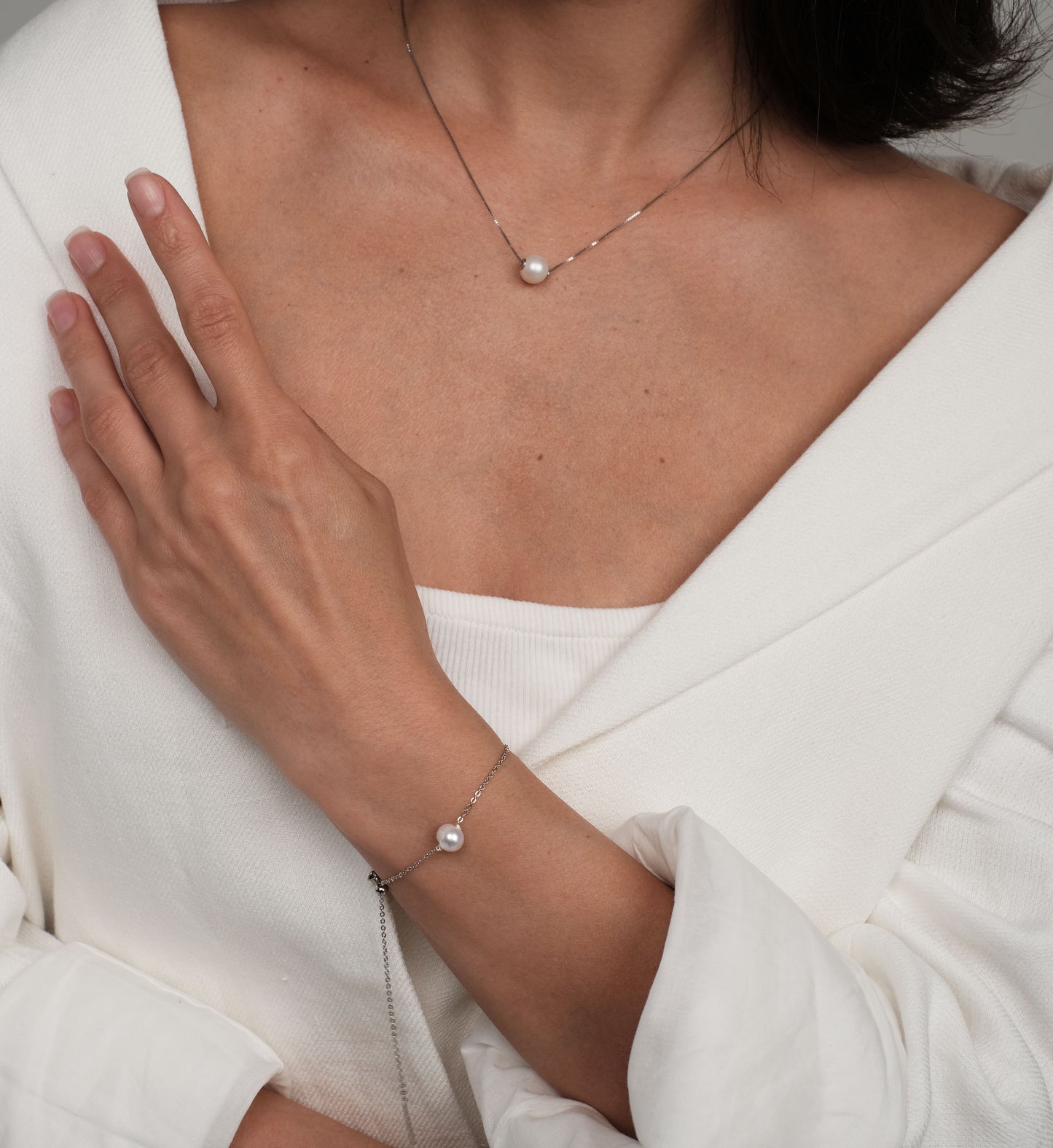 Silver plated necklace with natural pearl "Silver"