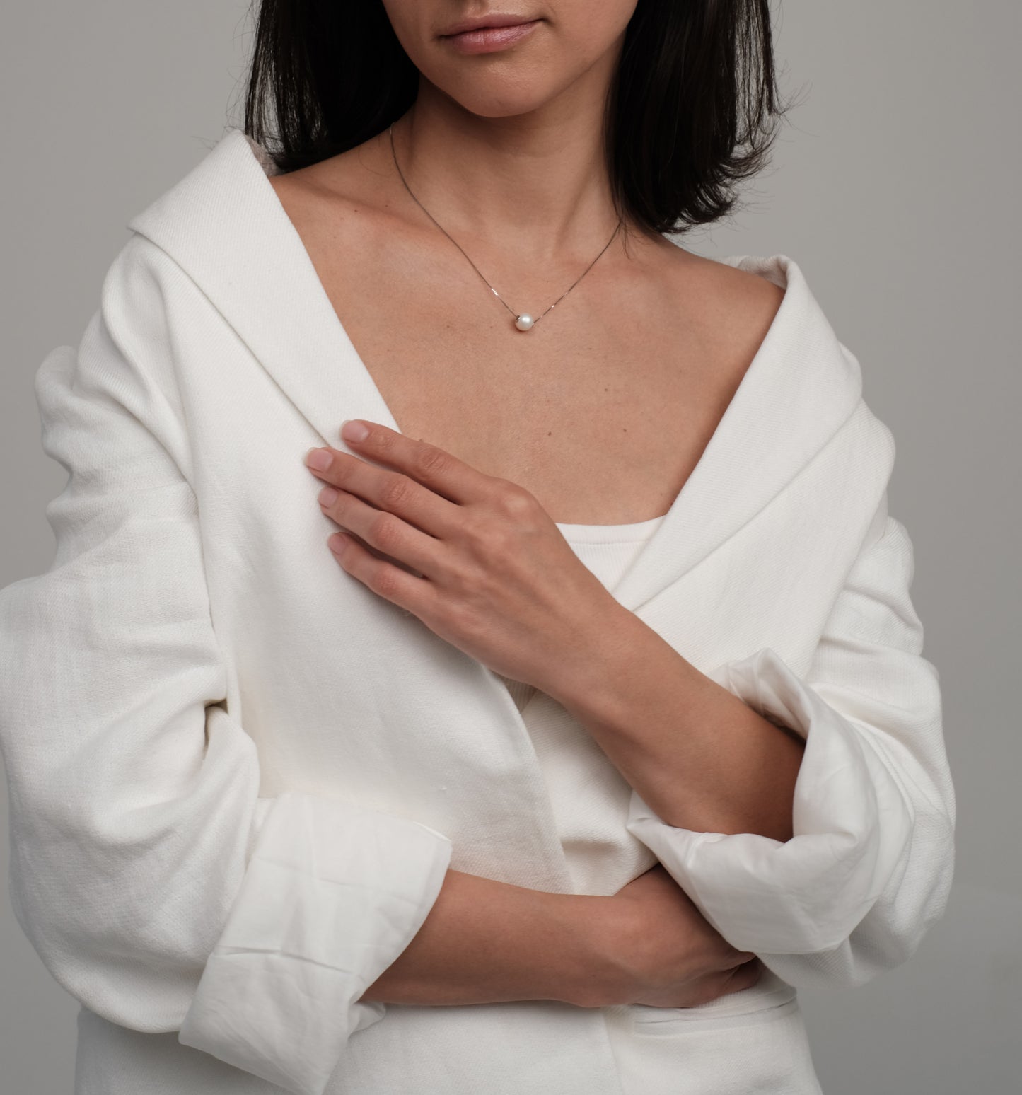 Silver plated necklace with natural pearl "Silver"