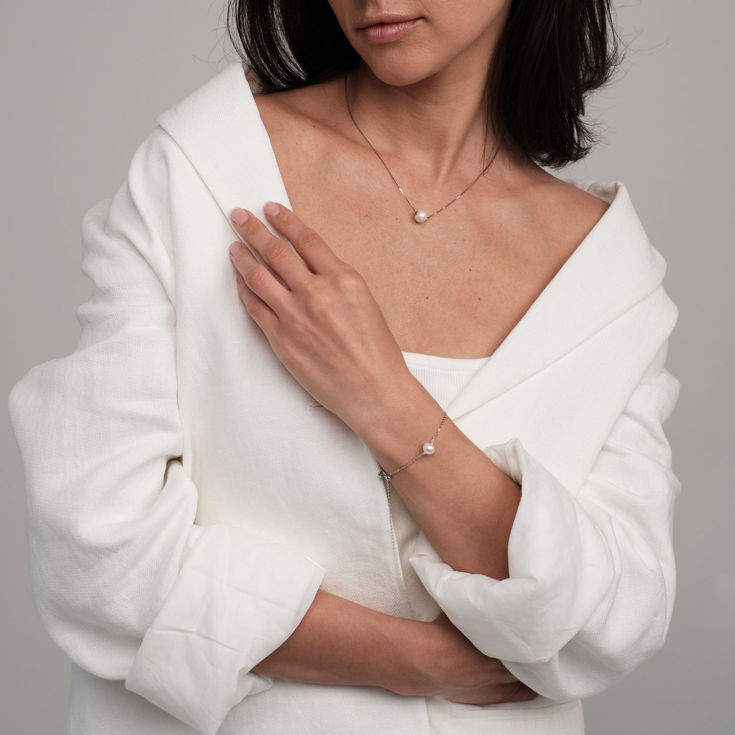 Silver plated necklace with natural pearl "Silver"