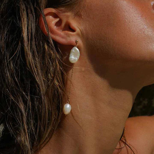 Gold plated earrings with natural pearls "June"